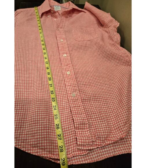 Brooks Brothers Baird McNutt Linen Pink White Gingham Button Down Shirt Medium - Picture 7 of 9